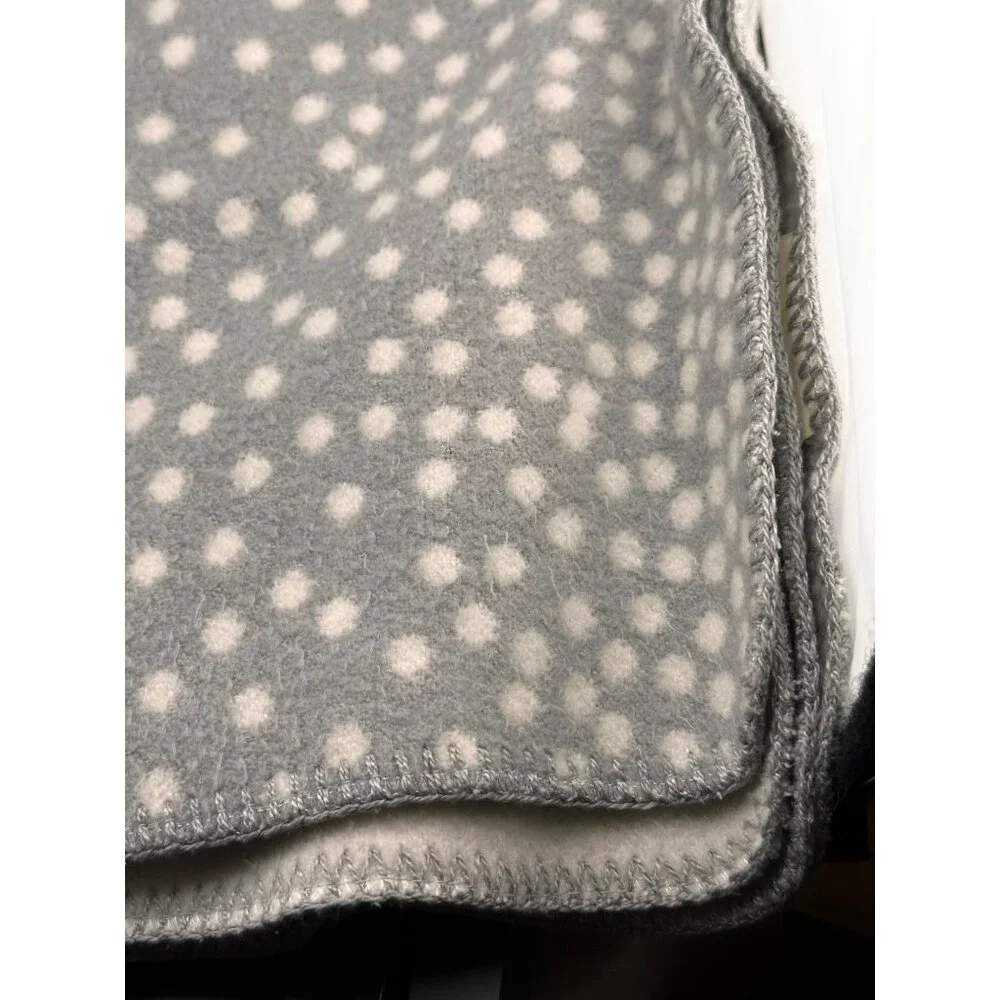 Pottery Barn Kids acrylic reversible grey white polka dots baby security blanket